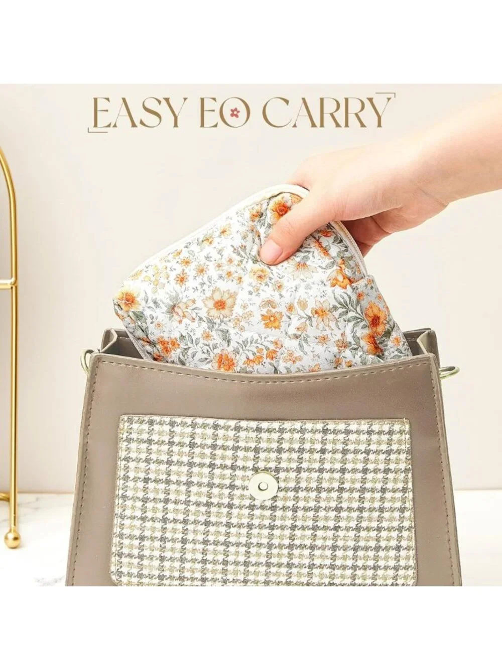 4 Pcs Mini Floral Makeup Bags - Cute Quilted Pouches for Travel & Gifts